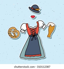 Vector illustration of hipster Oktoberfest logo. Beer Festival vector banner. Illustration of Bavarian festival design with hat, mustache. Lettering typography for poster, card, postcard