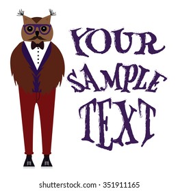 Vector illustration. Hipster owl in the fashionable suit. Isolated on white background.