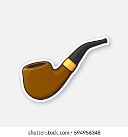 Vector illustration. Hipster retro smoking pipe. Vintage tobacco pipe. Sticker in cartoon style with contour. Decoration for greeting cards, patches, prints for clothes, badges, posters, emblems