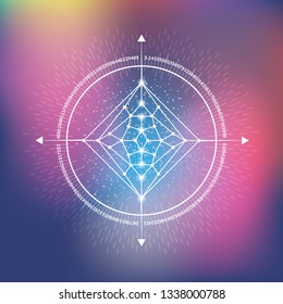 Vector illustration of hipster sacred geometry. Mathematical symbols with decorative elements rays, arrows and pi number. Concept of balance and peace.