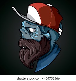 vector illustration. hipster zombies in a cap with a beard and mustache. zombie vector. zombie brutal. zombie portrait. zombie beard. zombie stylish. zombie art. zombie print. zombie cool.