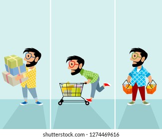 Vector illustration of hipsters in the store