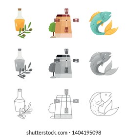 Vector illustration of  and historic icon. Collection of  and country stock vector illustration.