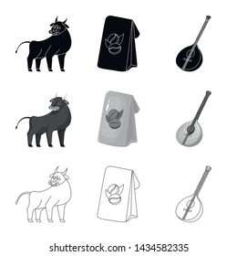 Vector illustration of and historic icon. Collection of and country stock vector illustration.