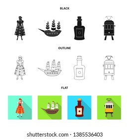 Vector illustration of  and historic sign. Collection of  and country stock vector illustration.