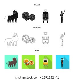 Vector illustration of  and historic sign. Collection of  and country stock vector illustration.