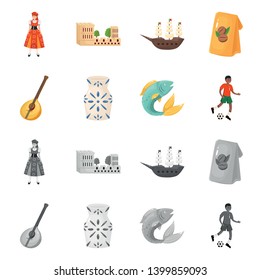 Vector illustration of  and historic sign. Collection of  and country stock symbol for web.