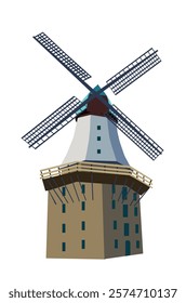 Vector illustration Historic windmill named Amanda lakes in Kappeln, a town in Schleswig-Holstein in Northern Germany