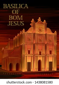 vector illustration of historical monument Basilica of Bom Jesus in Goa, India