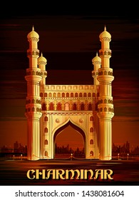 vector illustration of historical monument Charminar in Hyderabad, Telangana, India