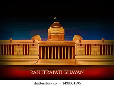 vector illustration of historical monument Rashtrapati Bhavan in New Delhi, India