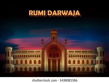 vector illustration of historical monument Rumi Darwaza in Lucknow, Uttar Pradesh, India