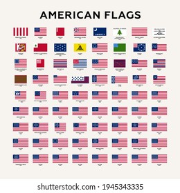 Vector illustration with a history of the flags of the United States of America from 1777 to 1960. svg