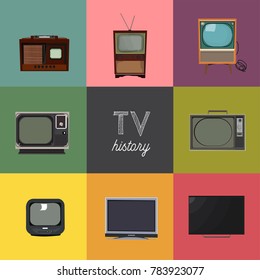 vector illustration history of television. tv technology elements collection. retro and modern. decade of tv. home appliances.