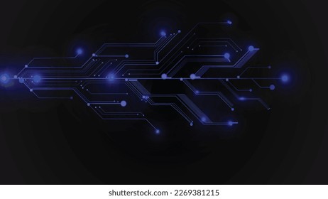 Vector illustration HI-tech circuit board glowing data concept line on black color eps background.