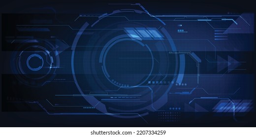 Vector illustration of Hi-tech digital element HUD grid line circuit on abstract blue digital interface screen artwork for hi-tech product advertising and game.Future tech design concepts.