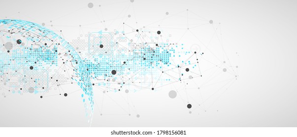 Ilustración vectorial, tecnología digital de alta tecnología y tema de ingeniería.  Antecedentes abstractos, concepto de innovación en comunicaciones.