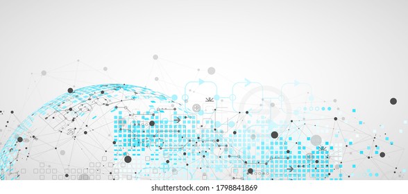 Ilustración vectorial, tecnología digital de alta tecnología y tema de ingeniería.  Antecedentes abstractos, concepto de innovación en comunicaciones.