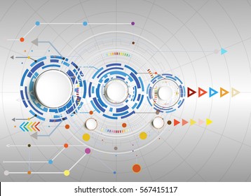 Vector illustration Hi-tech digital technology design colorful on circuit board and gear wheel engineering, digital telecoms technology concept, Abstract futuristic- technology on cobweb network.