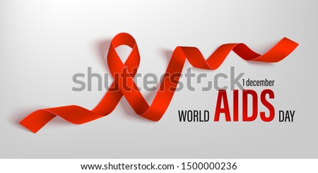 Vector illustration of hiv, aids awareness. Horizontal poster World Aids Day, 1 December. Photo realistic red ribbon on light background.