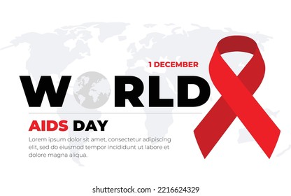 Vector illustration of hiv, World AIDS Day template for you design. Red ribbons on the map of world emblem.