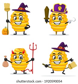 ilustración vectorial de mascota de abejas colmenas o conjunto de colección de caracteres con tema de amor o halloween