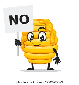 vector illustration of hive bee mascot or character holding sign says no