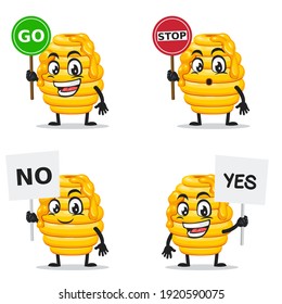 vector illustration of hive bee mascot or character collection set with sign theme