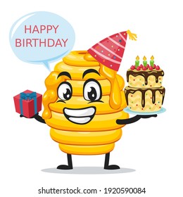 vector illustration of hive bee mascot or character celebrate birthday party