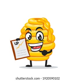 ilustración vectorial de la mascota de abejas colmenas o presentación de caracteres con portapapeles
