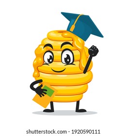 vector illustration of hive bee mascot or character graduation hat and holding book