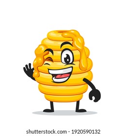 vector illustration of hive bee mascot or character with nice hand