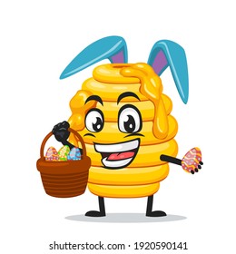 Vector Illustration Of Hive Bee Mascot Or Character Wearing Bunny Hat