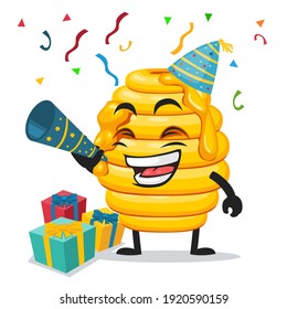 vector illustration of hive bee mascot or character celebrate new year party