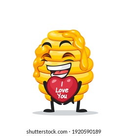 vector illustration of hive bee mascot or character give love symbol and says i love you