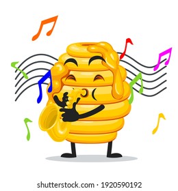 vector illustration of hive bee mascot or character playing saxophone