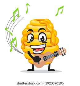 vector illustration of hive bee mascot or character playing guitar