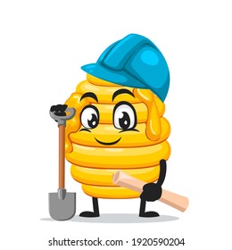 vector illustration of hive bee mascot or character wearing builder costume