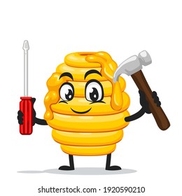 vector illustration of hive bee mascot or character holding hammer and screwdriver