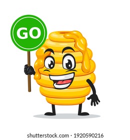 vector illustration of hive bee mascot or character holding sign says go