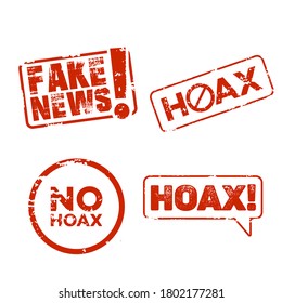 Vector illustration of a hoax news stop label stamp. Suitable for campaigns to stop fake news. "No hoax" label sticker template with a grunge and rusty effect.