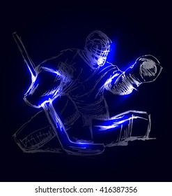 Vector illustration hockey goalie on a dark background