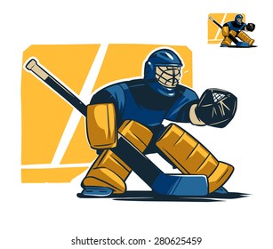 Vector illustration. Hockey goalkeeper in helmet isolated on white background