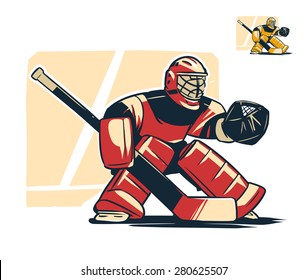 Vector illustration. Hockey goalkeeper in helmet isolated on white background