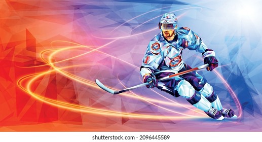 Vector illustration of a hockey player made from triangles.  Olympic games, Beijing, Beijing 2022, XXIV Olympic Winter Games