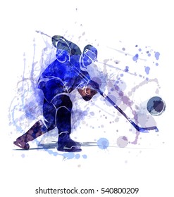 Vector illustration of a hockey player with puck