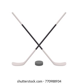 Vector illustration. Hockey sticks with a puck.