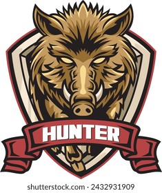 Vector Illustration Hog in front view with HUNTER text Esport logo