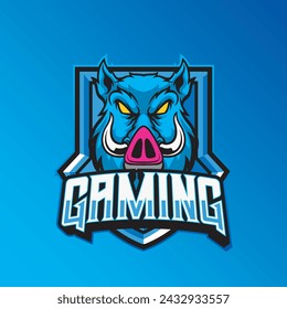 Vector Ilustración Cabeza de cerdo en la vista frontal con el texto GAMING Esport logo