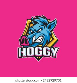 Vector Illustration Hog Head in side view with HOGGY text Esport logo